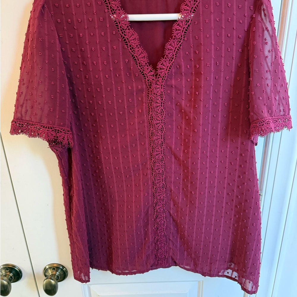 Women's Lace-Trim V-Neck Blouse - Raspberry